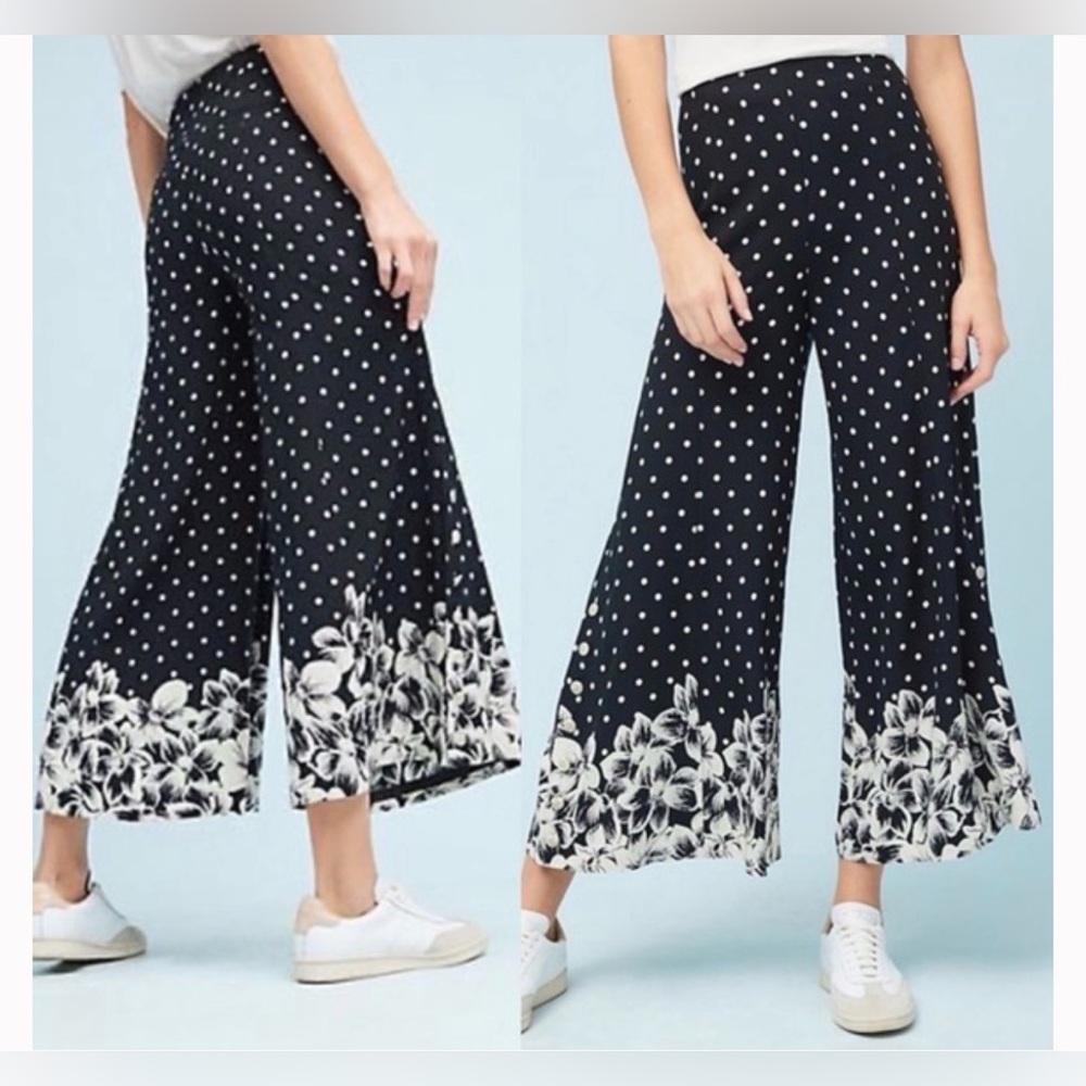 Anthropologie Ett:twa Black and White Floral Wide-Leg Pants.‎ Size 0